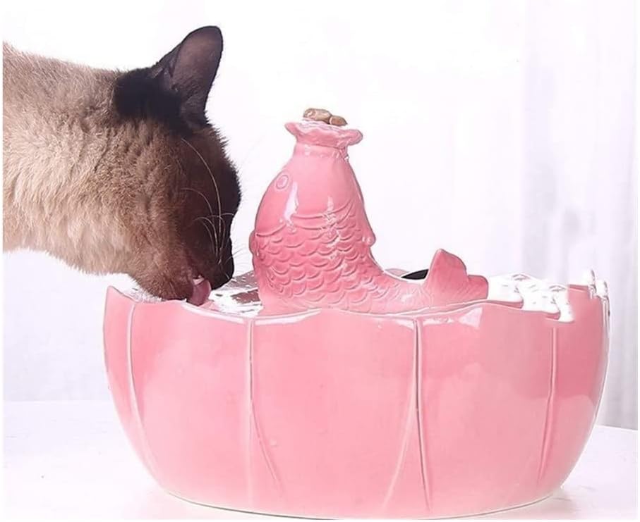 Fountain Cat Water Fountain, Ceramic Pet Drinking Fountain for Cats and Dogs, Cat Fountain with Filter Automatic Pet Water Dispenser Pet Water Dispenser (Color : White) (Pink)