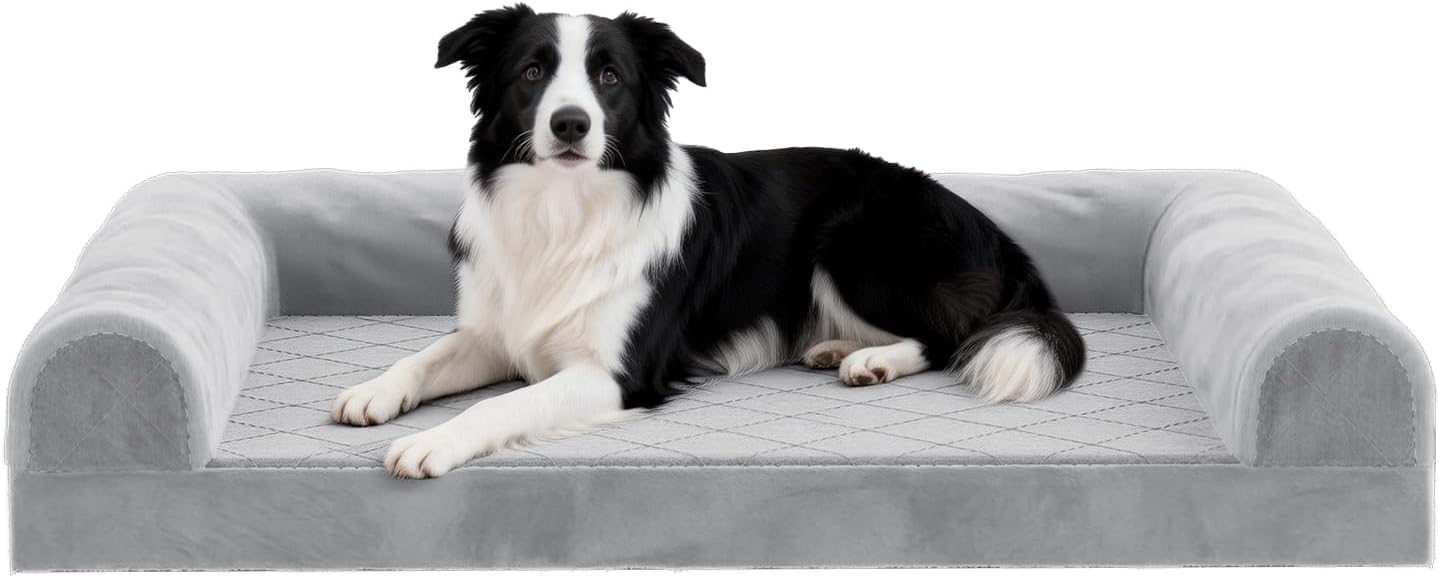Simple Trending Orthopedic Dog Beds Large Sized, Dog Couch Sofa Bed with Washable Cover, Waterproof Egg-Crate Foam Pet Bed with Sides, Grey