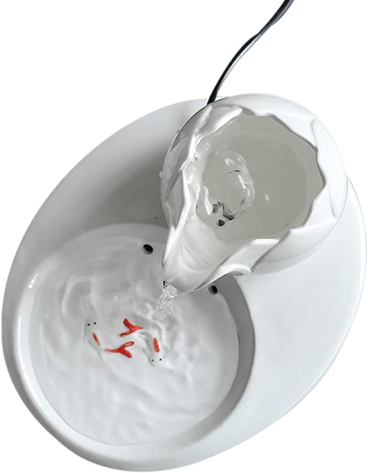 Ceramic Pet Cat Fountain Dog Drinking Fountain USB Electric Ceramic Pets Water Dispenser Automatic Mute Suitable for Cats and Dogs Filtered Water Ceramic Design and Easy to Clean (White)