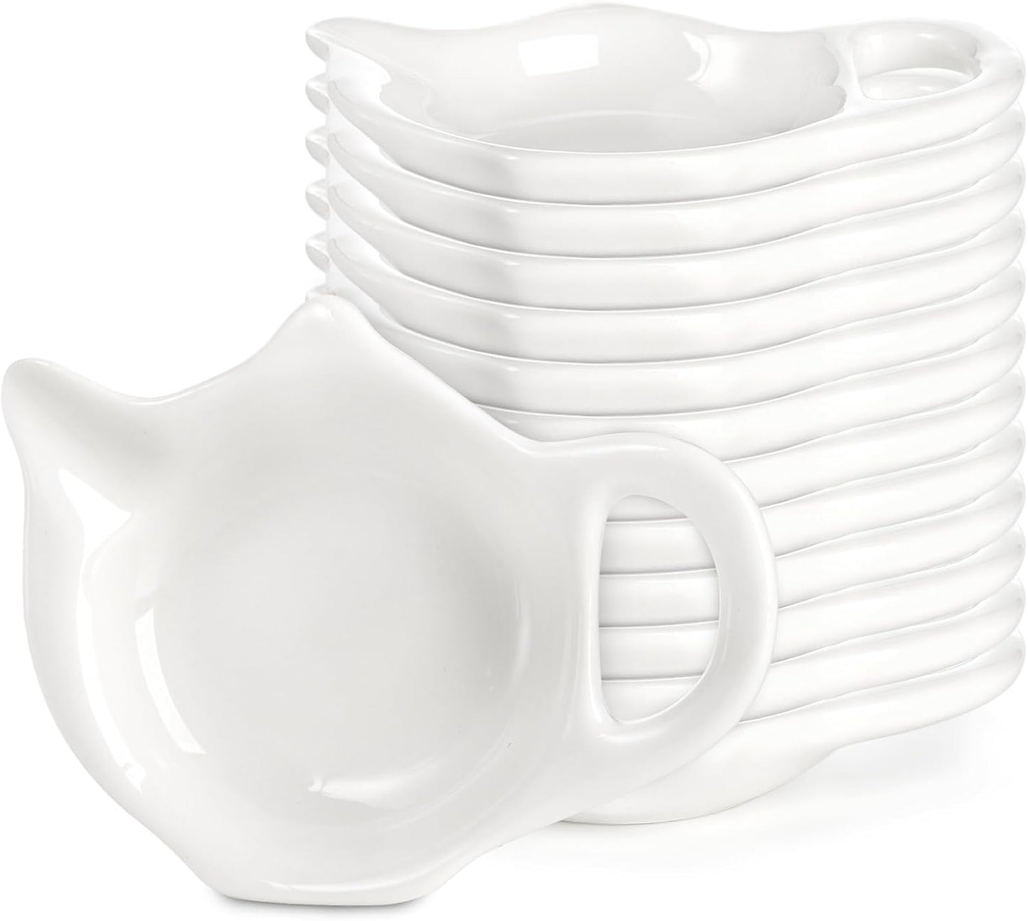 Elsjoy 12 Pack Ceramic Tea Bag Holder Plates, Teapot Shaped Tea Bag Coaster for Used Tea Bag, Small Tea Bag Dish Set, Afternoon Tea Accessories