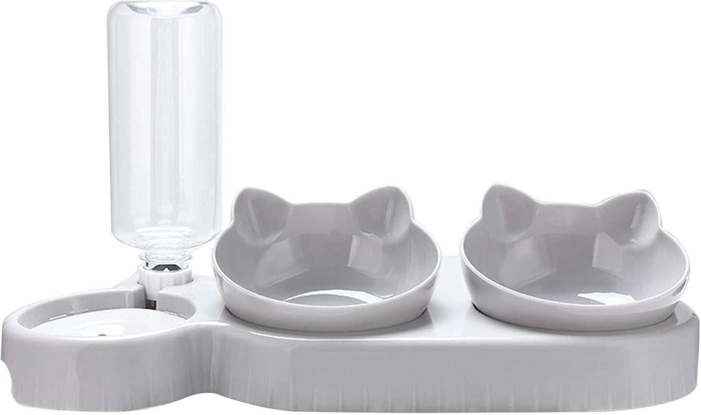 Pet Food Feeder And Waterer Detachable Cat Anti-overturning Bowl Anti-Leak Water Fountain- Slanted Raised Bowl Cat Food Water Dispenser