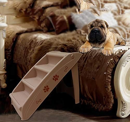 Pet Stair Folding Plastic Portable 4 Step for Cats/Dogs Up for Cars and SUV Couch and Bed Non-Slip Pads (Color : Light Gray) (Light Coffee)