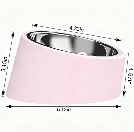Tilted Slow Feeder 15° Elevated Non-Slip, BPA-Free Vet-Recommended Easy Clean Water Dish for Small Pets (Pink)