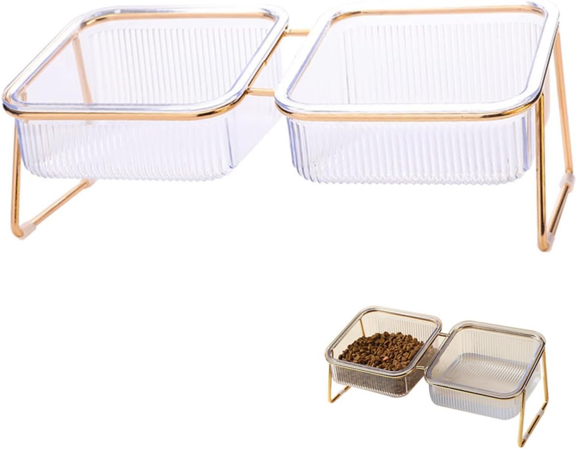 Milisten Raised Double Pet Bowls with Iron Stand, Elevated Cat Food and Water Feeding Bowls for Small Dogs and Cats, Convenient Whisker Relief Feeder for Indoor Pets