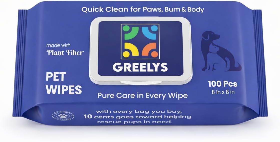100 Count Dog Wipes, Plant-Based Bamboo Pet Wipes for Dogs & Cats, No Rinse Cleaning for Paws, Body & Butt, Deodorizing & Gentle
