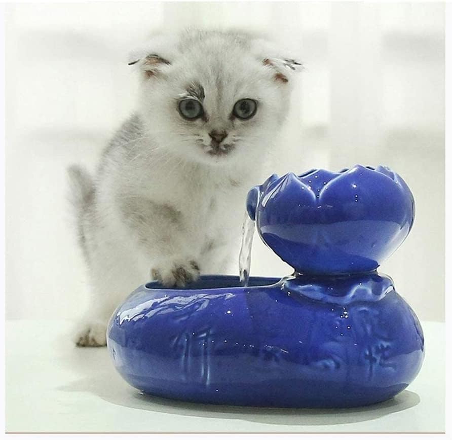 Fountain Automatic Circulation Pet Water Dispenser UltraQuiet Cat and Dog Water Fountain Ceramic Water Bowl Pet Water Dispenser (Color : Brown) (Blue)