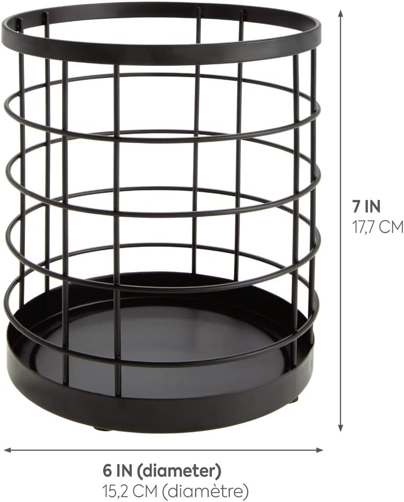 iDesign Kitchen Crock for Utensils - Steel Kitchen Crock Utensil Holder for Countertop - Matte Black