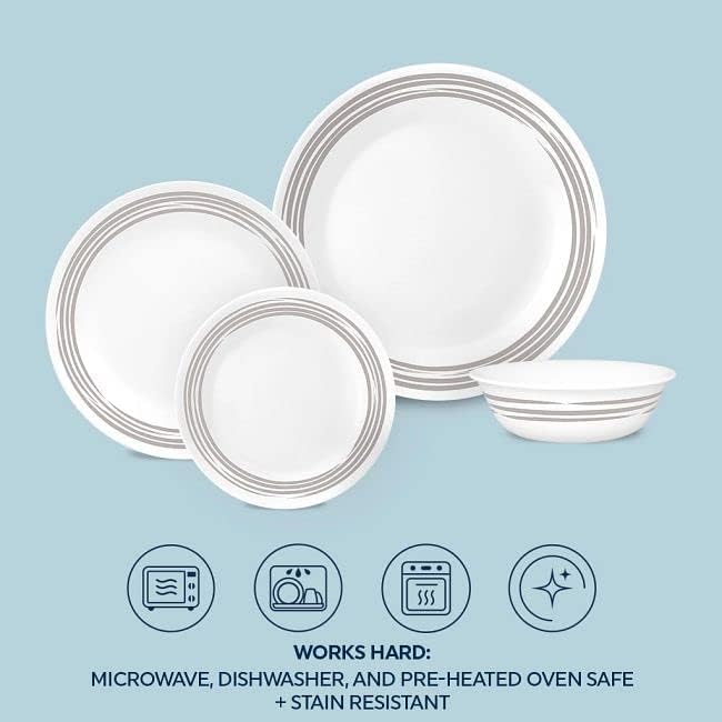 Corelle Brushed Silver 16pc, Service for 4, Dinnerware Set, 12 plates 4 bowls, Chip & Break Resistant, Dinner Plates and Dinner Bowls, Corelleware Plates