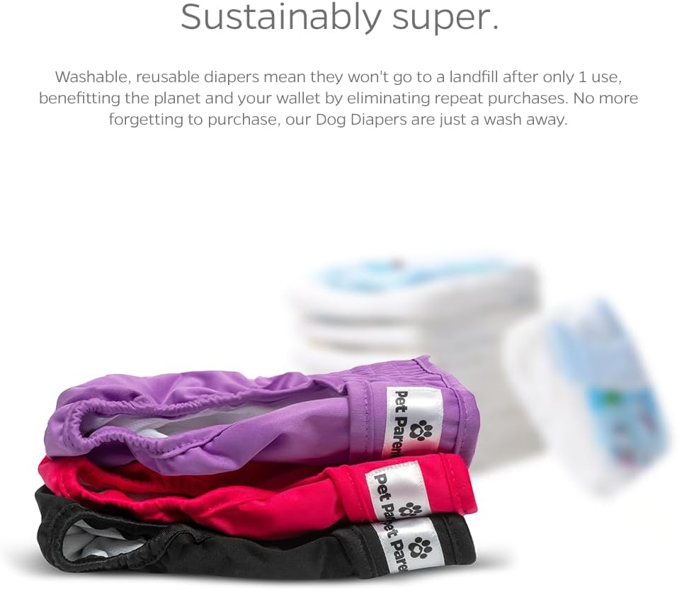 Pet Parents® Washable Dog Diapers (3pack) + Extendrs® of Durable Doggie Diapers, Premium Dog Diapers Female (Large, Princess)