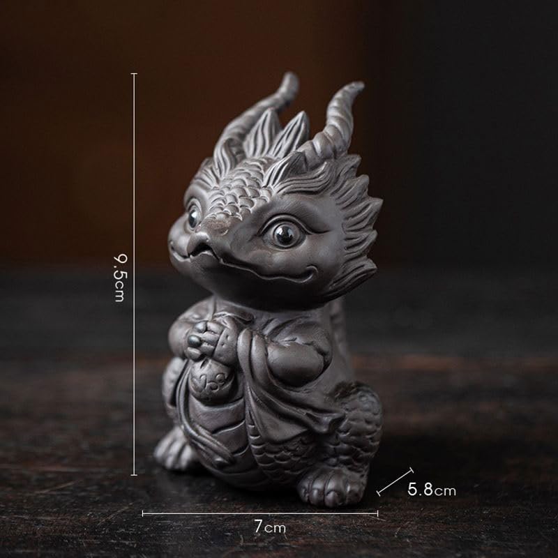 Chinese Zisha Dragon Tea Pet, Handmade Purple Clay Tea Pet for Kung Fu Tea Tray, Ceramic Decorate Kungfu Tea Tray Accessories (K)