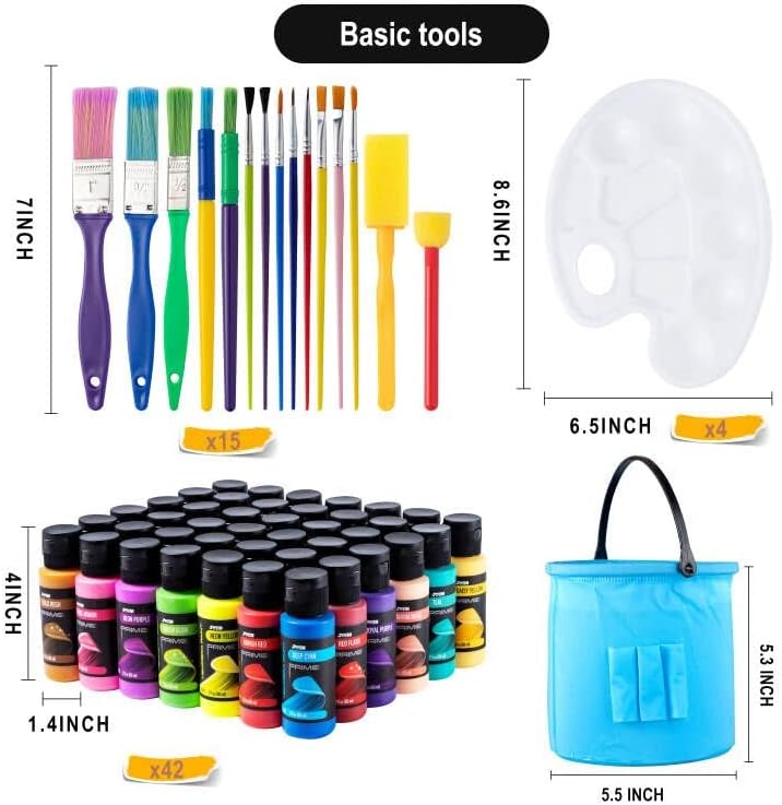 JOYIN Washable Tempera Paint Set for Kids 42PCS, Non Toxic Liquid Paint with 15 Brushes and 4 Palettes - Art Supply for Kids for Arts and Crafts Project, Finger Painting (2 oz Each), Easter Basket Stuffers