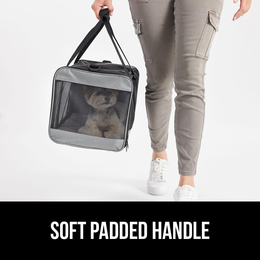 GORILLA GRIP Cat Carrier Travel Bag Up to 15 Lbs, Soft Collapsible Small Dog Carriers, Top and Side Entry Breathable Mesh, Grip Feet on Underside, Cozy Washable Waterproof Pad, Portable Kennel, Gray