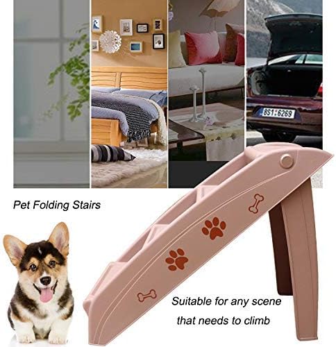 Pet Stair Folding Plastic Portable 4 Step for Cats/Dogs Up for Cars and SUV Couch and Bed Non-Slip Pads (Color : Light Gray) (Light Coffee)