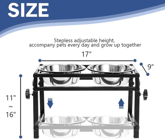 SCENEREAL Adjustable Raised Pet Bowls with 2 Bowls for Dogs - Stainless Steel Elevated Pet Feeder, Dog Water Dishes Station Food Bowls Stand for Medium Large Dogs