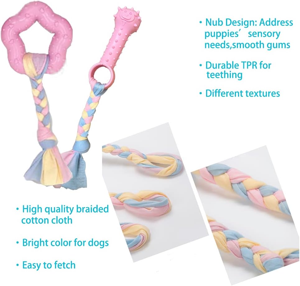 Puppy Toys for Teething Puppies, Puppy chew Toys for Small Dogs, Squeaky Bunny Dog Toys for Puppies, Small Puppy,Pink, 4pcs