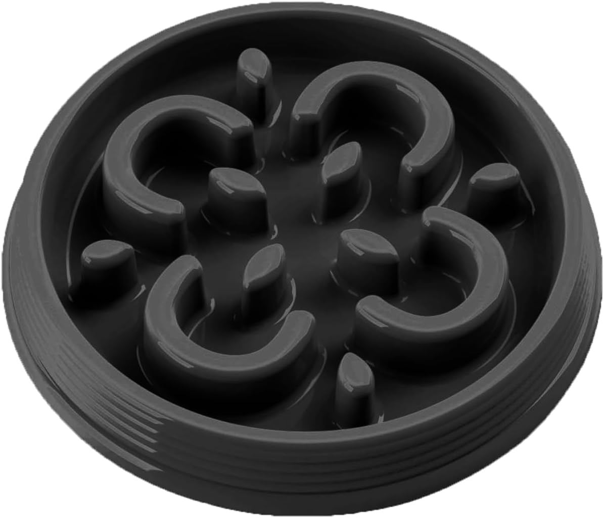Abode Homewares Slow Chow Medallion 7 Cup Durable Polypropylene Slow Feeder Pet Bowl for Large Dogs, Non-Skid, Dishwasher- and Microwave-Safe Food Bowl with Healthy Eating Anti-Gulping Maze - Black