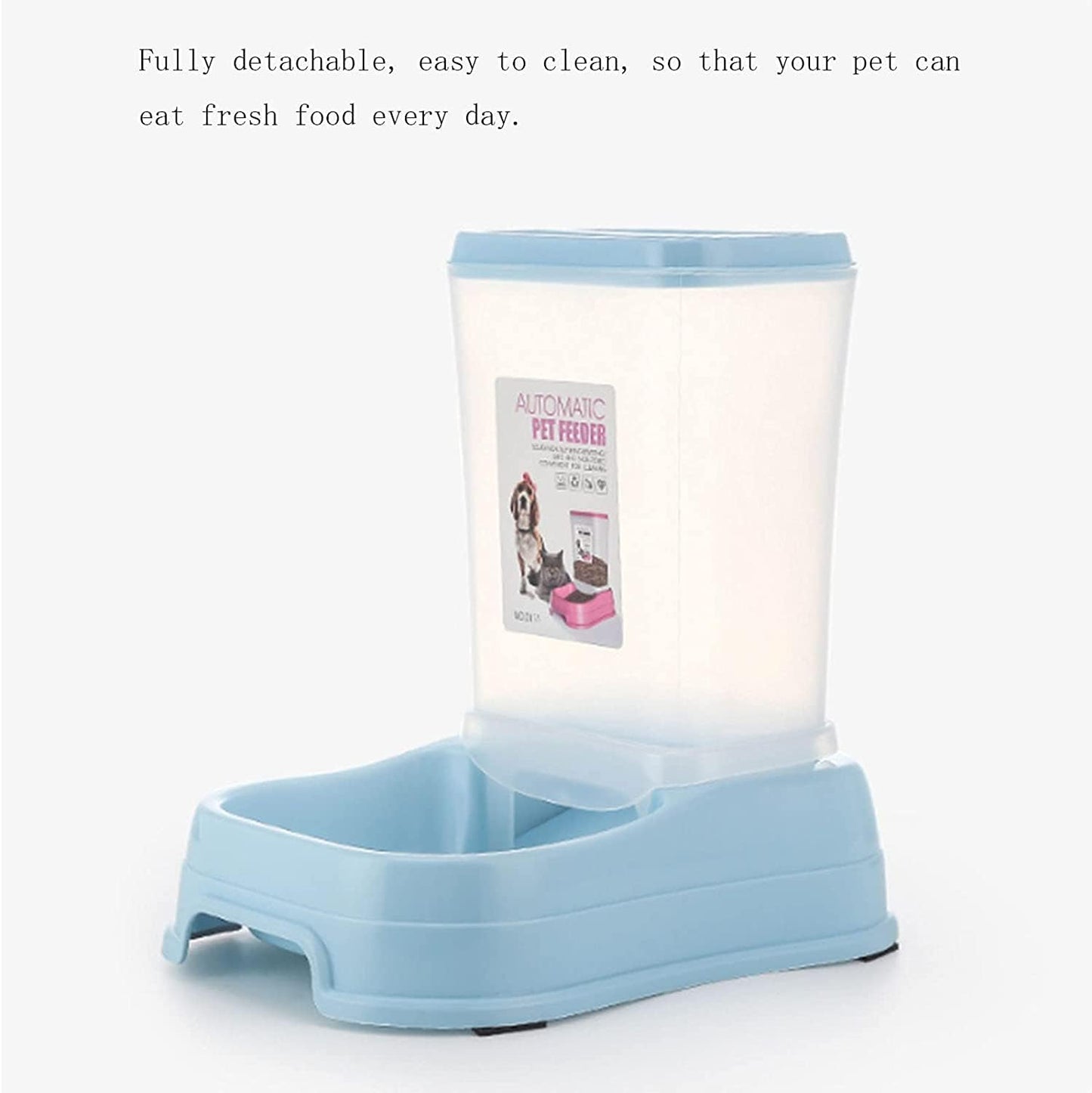 Water Dispenser Automatic Food Feeder and Waterer Set, Automatic Cat Feeder and Dog Water Dispensers Unplugged Gravity Feed Water Pet Supplies cat Fountain (Color : Pink) (Blue)