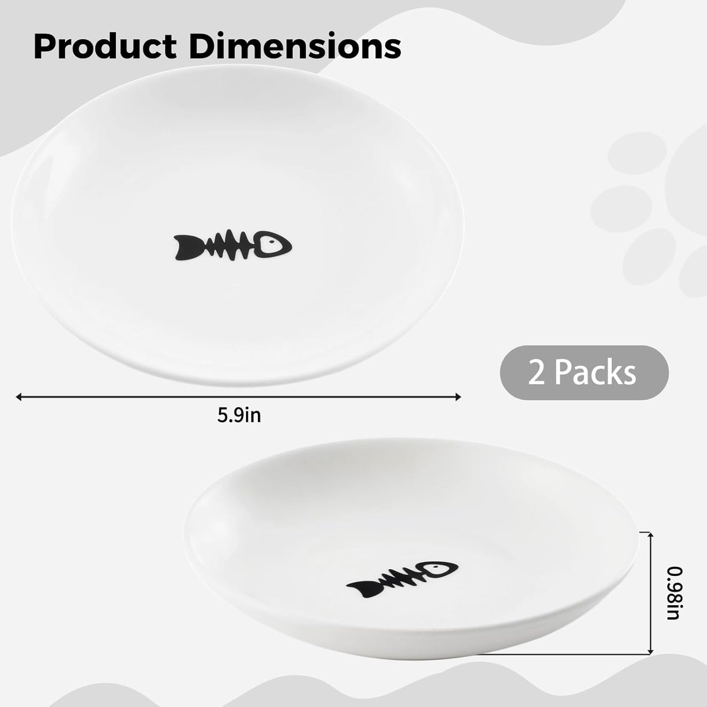 Cute Fish Bone Design Cat Bowls - Wide & Shallow Ceramic Feeding Dishes for Wet & Dry Food, Kittens to Cats