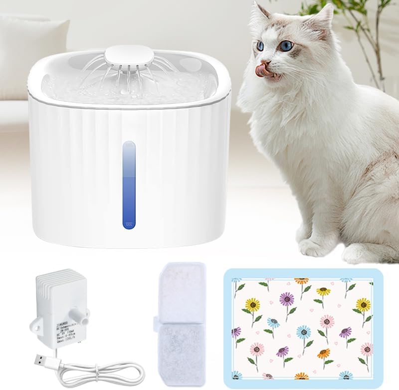 Pet Water Dispenser, LED Light Display 3L Large Capacity Intelligent Automatic 24-Hour circulating Filter pet Water Basin, Silent Design, Suitable for Cats and Dogs Drinking Water