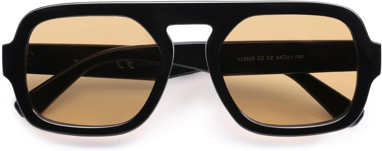VANLINKER Oversized Retro Square Aviator Sunglasses for Women Men 70s Vintage Style Trendy Big Flat Top Sun Glasses VL9826