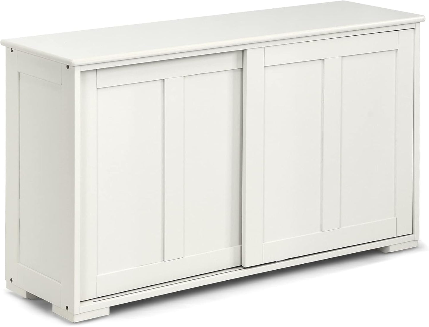 Costzon Sideboard Buffet Cabinet, Wooden Kitchen Storage Cabinet with Adjustable Shelf, Sliding Barn Door, Accent Coffee Bar Cabinet Console Table for Living Room, Dining Room, Hallway (White)