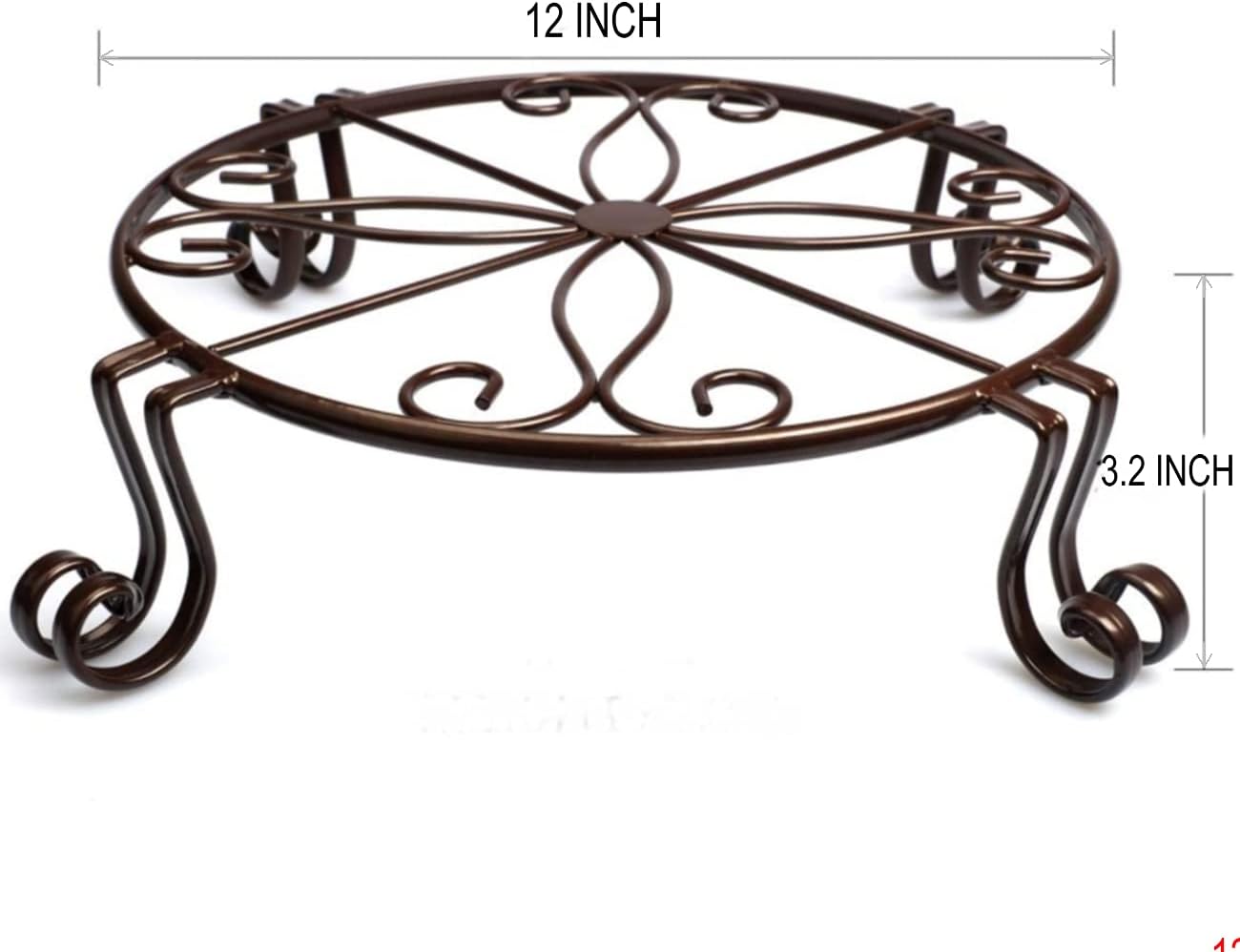 2 Pack 12" Plant Stands, Heavy Duty Rustproof Metal Plant Holders for Indoor and Outdoor Use, Wrought Iron Round Flower Stands for Patio, Balcony, and Garden (Bronze)
