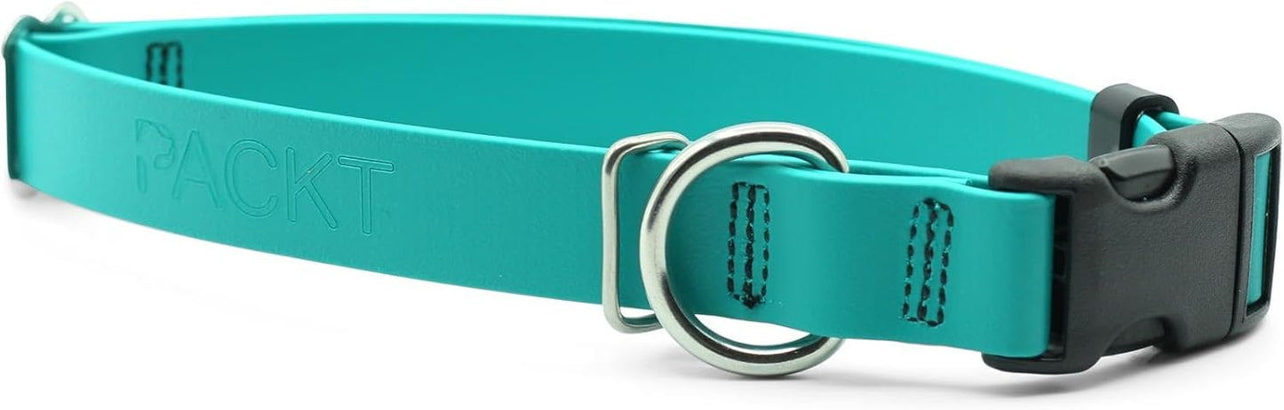 PACKT - Endeavor X3 Waterproof Dog Collar | Made in USA, Odor Proof, 100% Waterproof | Leather-Like Biothane Dog Collar |Rust-Proof Stainless Steel Hardware | 2-Year Chew-Warranty | Ocean-Medium