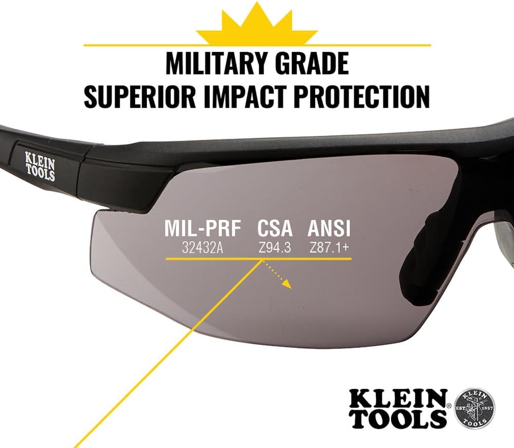 KLEIN TOOLS 60160 Safety Glasses, PPE Protective Eyewear with Semi Frame, Scratch Resistant and Anti-Fog, Gray Lens