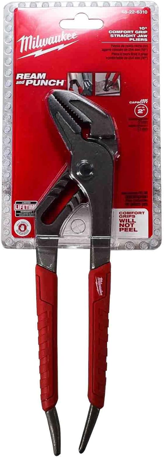 48-22-6310 10", Straight Jaw Pliers with Ream & Punch Exposed Metal Handles & Precision Ground Plier Head