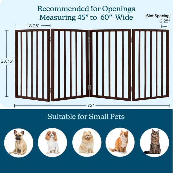 Pet Gate – Dog Gate for Doorways, Stairs or House – Freestanding, Folding, Accordion Style, MDF Wooden Indoor Dog Fence by Petmaker (4 Panel, Brown)