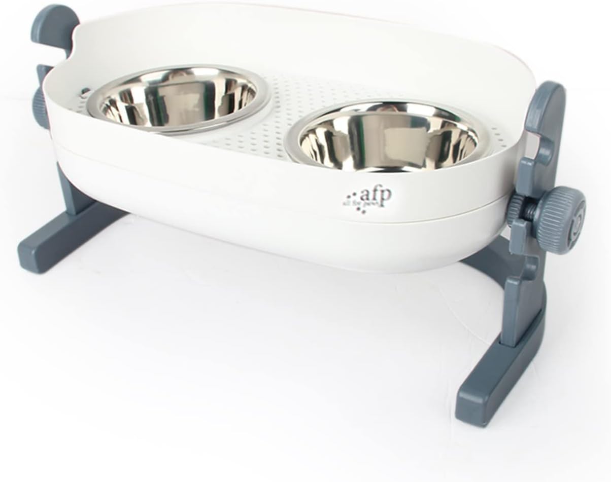 All for Paws Height Adjustable Cat Elevated Bowls Stainless Steel Dog Food Water Bowls, Height Adjustable Cat Feeder Mess Proof Pet Feeding Bowls for Small to Large Size Cats