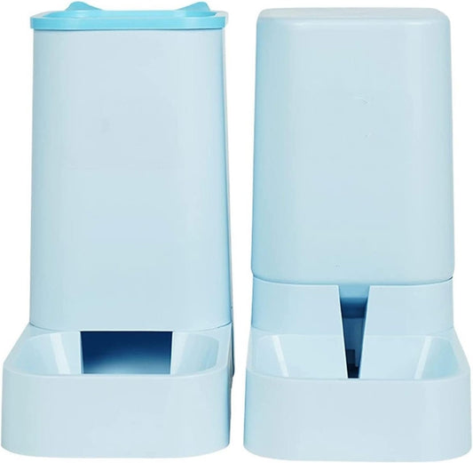 Unplugged Pet Feeder Water Dispensers Supplies Set Automatic Gravity Feeder Cat Food,Dog Water Bowl and Automatic Cat Food Dispenser Pet Feeders Water Dispenser cat Fountain (Blue)