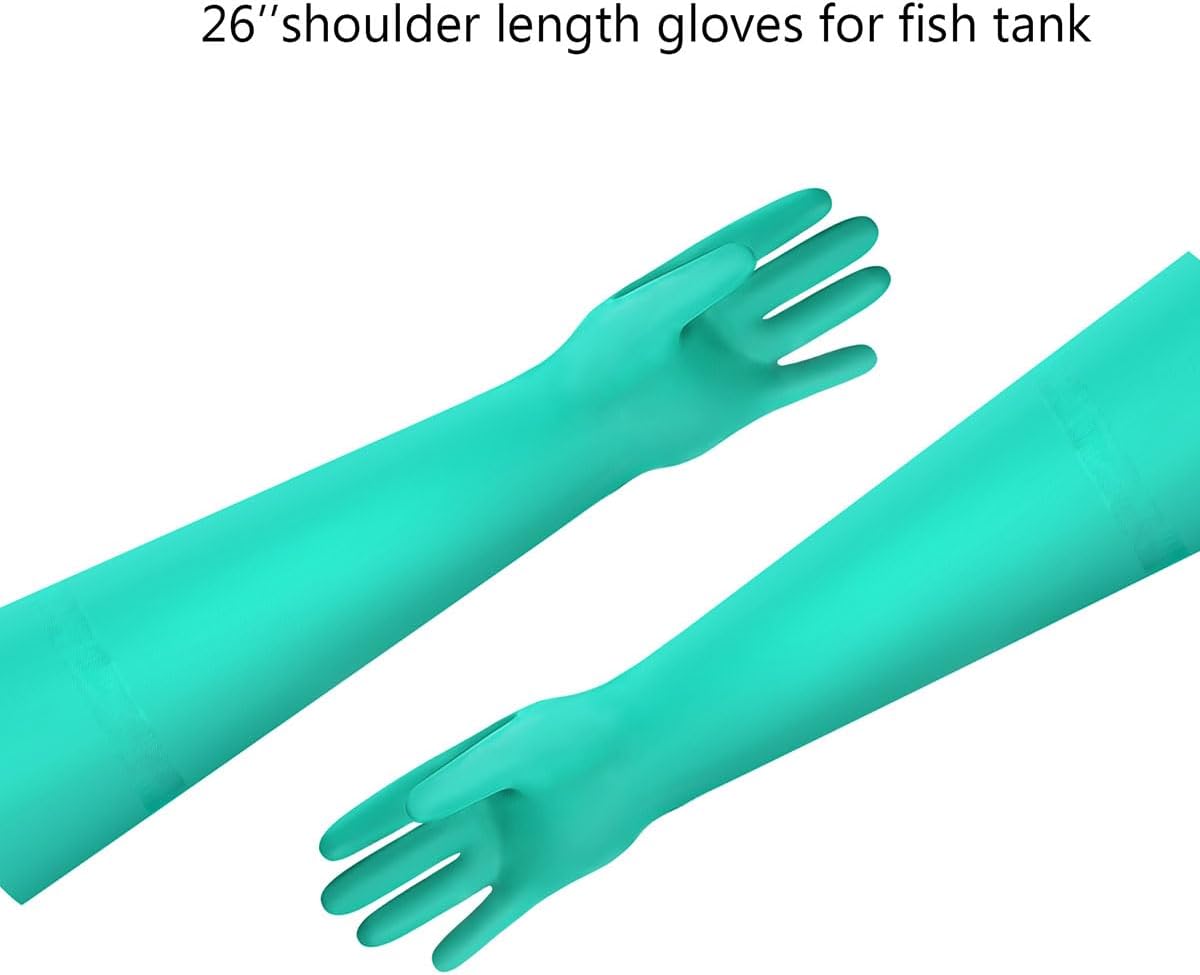 Aquarium Gloves for Fish Tank Maintenance,Shoulder Length Waterproof Long Rubber Hands Protector for Fish Aquarium Water Change Cleaner Dog Cat Bath and Kitchen,Large