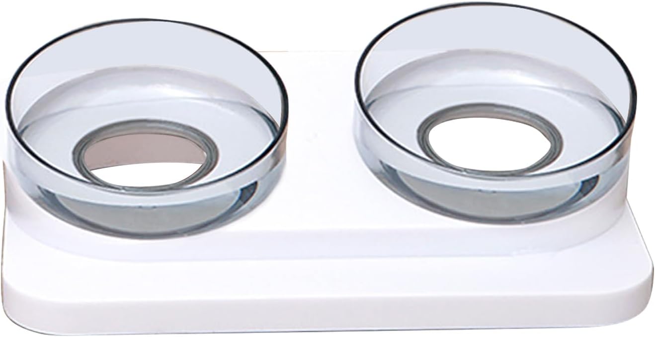 Elevated Bowls 15° Tilted Raised Dish Clear Double Feeding Bowls with Stand for Food and Water Easy to