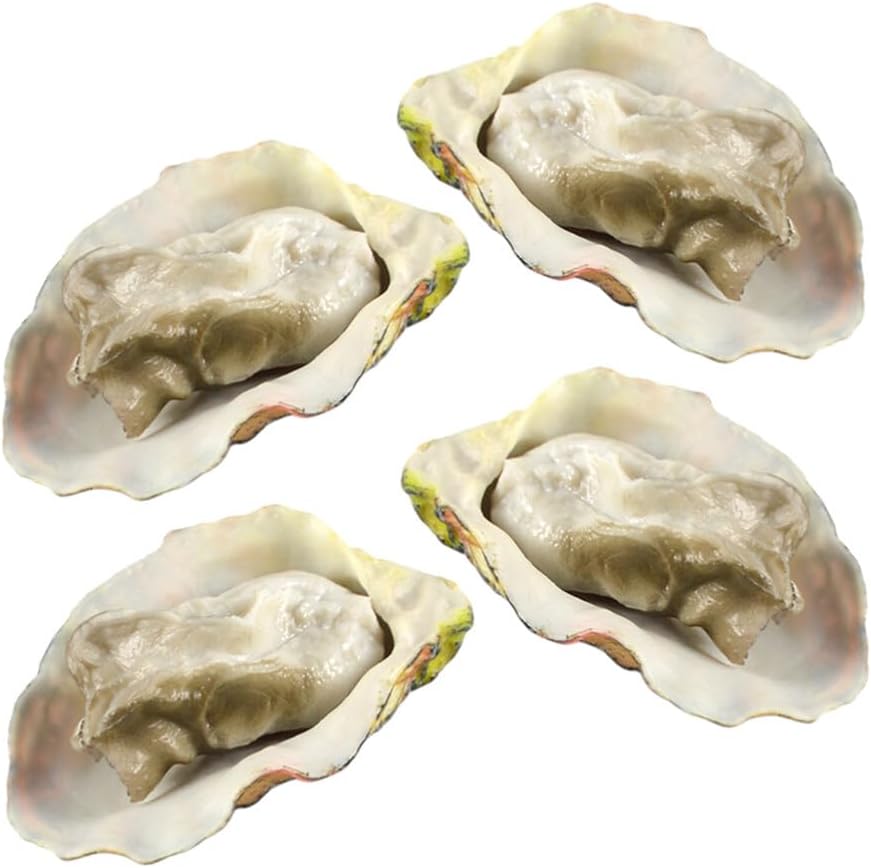 Toyvian 4pcs Artificial Oysters, Fake Shellfish Seafood Model Scallop Food Photography Prop Food Sample Display for Home Kitchen Party Decoration B