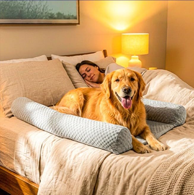 DenMate - On-Bed Dog Bed for Medium/Large Dogs (26x40), Stabilizing 100% Cotton Bolsters for Night Movement, Improves Comfort & Sleep for Dogs & Owners, Machine Washable Pet Mattress (Grey)