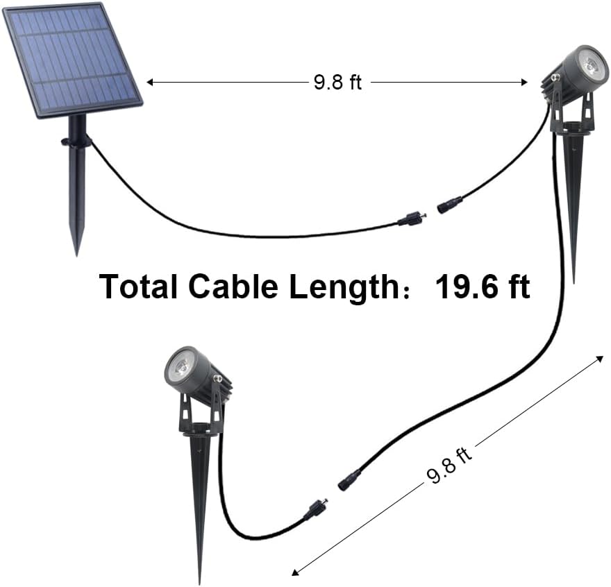 APONUO Metal Solar Spot Lights Outdoor with 9.8ft Cable Solar Powered Landscape Lighting Low Voltage IP65 Waterproof Auto On/Off for Outside Garden Yard Landscape Pathway Garage-Warm White(2-in-1)