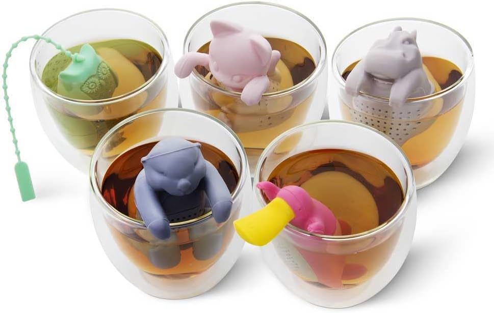 Tea Infuser for Loose Leaf Tea-leaves - ParTea Pack Silicone Strainer Animals, A Fun and Ideal Gift for Friends, and Family, 5-Pack Loose Leaf Steeper Set in Soft Multi-Color Designs