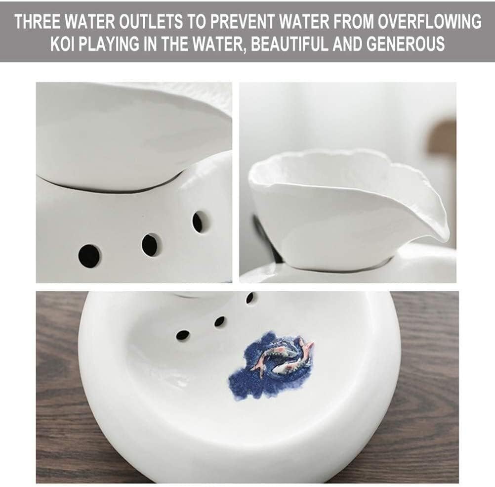 Fountain Automatic Circulation Cat Water Dispenser, Pet Fountain, Mobile Water Basin, Ceramics Drinker Pet Supplies Pet Water Dispenser (Color : Blue) (White)