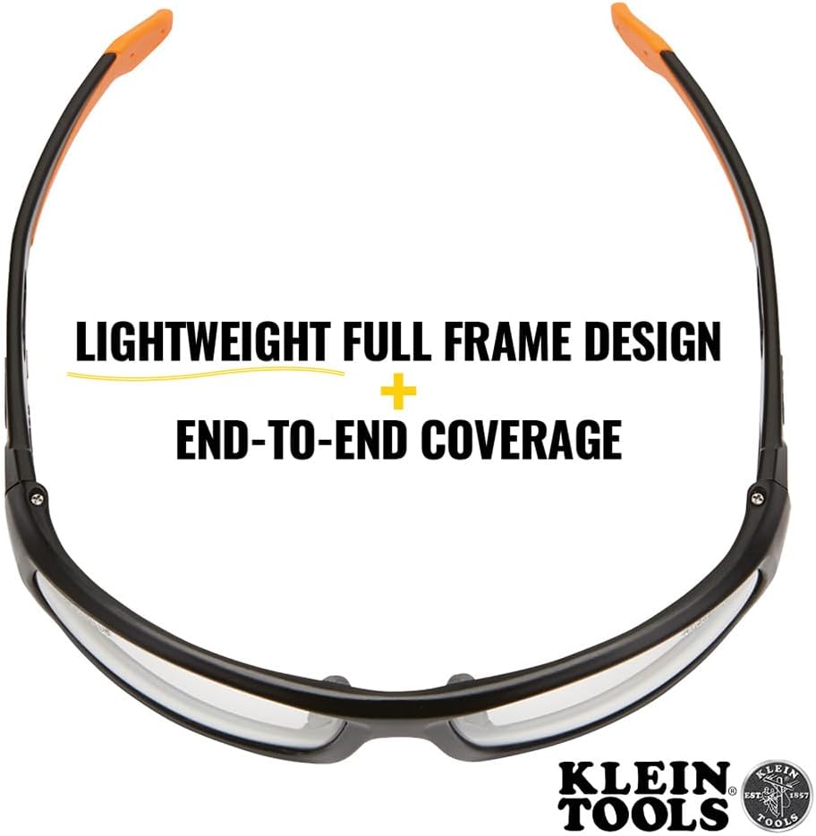 KLEIN TOOLS 60537 Safety Glasses, Professional PPE Protective Eyewear with Full Frame, Scratch Resistant and Anti-Fog, Indoor/Outdoor Lens