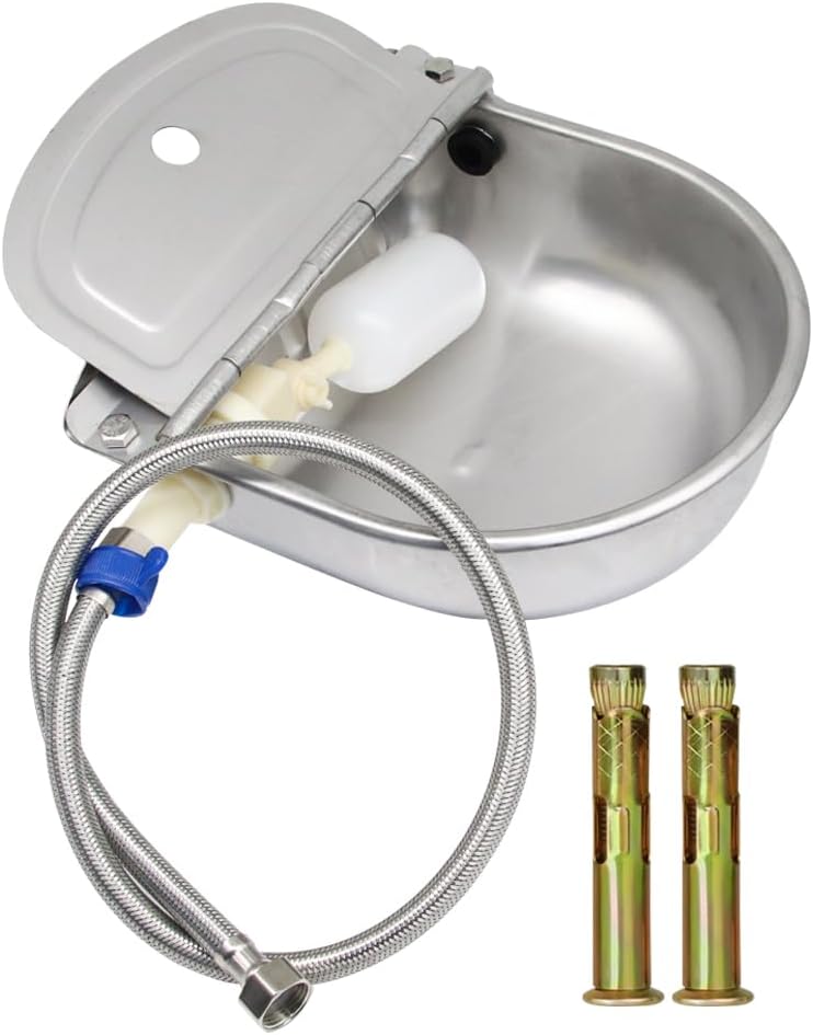 Automatic Water Feeder Trough Bowl with Pipe for Cattle Horse Goat Sheep Dog Animals Stainless Pet Livestock Tool