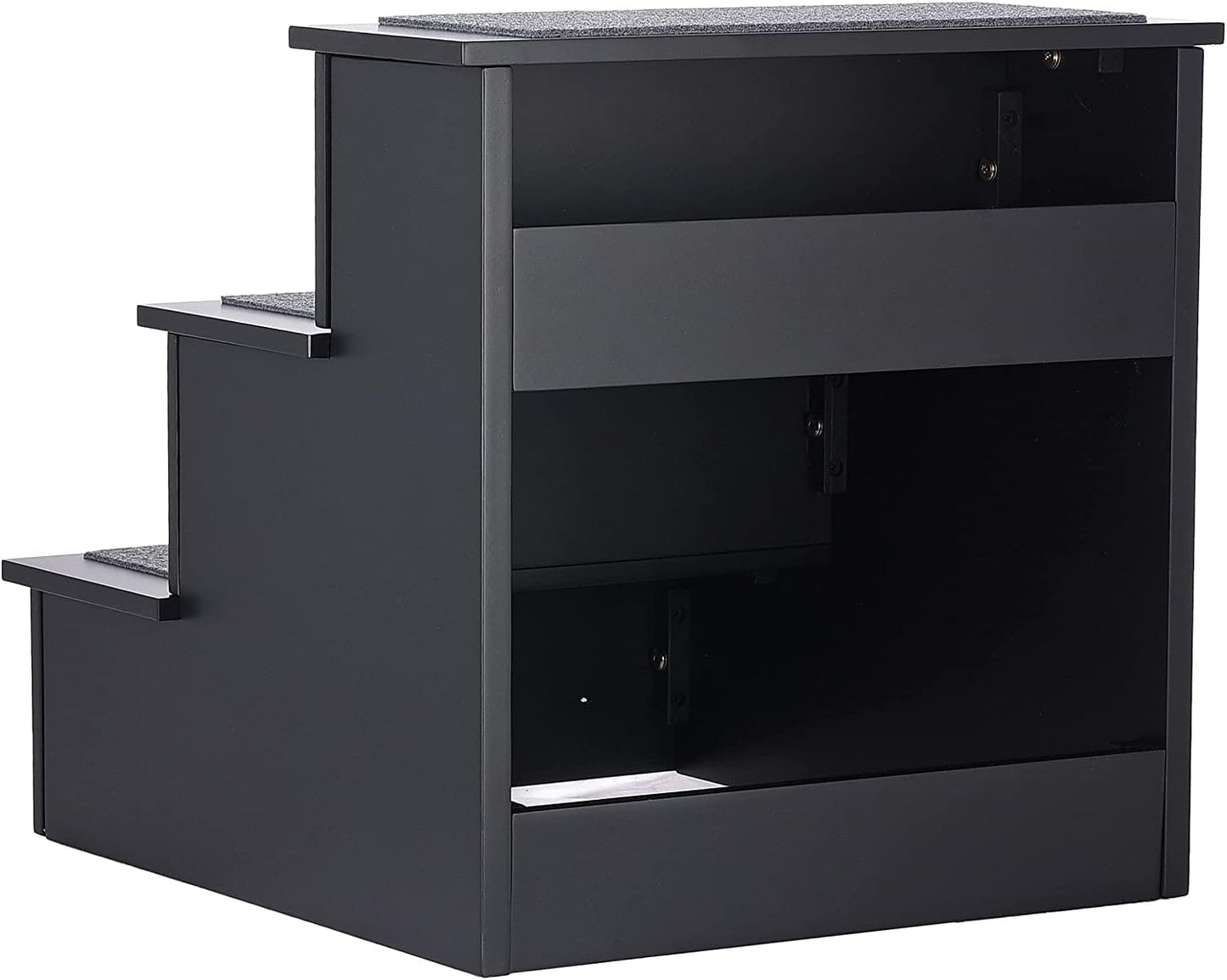 AdirPets Deluxe 3-Step Pet Stairs with Non-Slip Surface and Carpeted Treads - Sleek Pet Steps for Small Dogs, Cats, Elderly or Disabled Pets - Supports Up to 175lbs Weight - Black