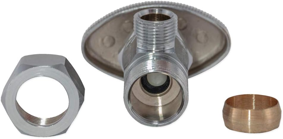 Eastman Multi-Turn Angle Stop Valve with Nut and Sleeve, 3/8 Inch OD x 5/8 Inch OD, Chrome Plate, 48290LF