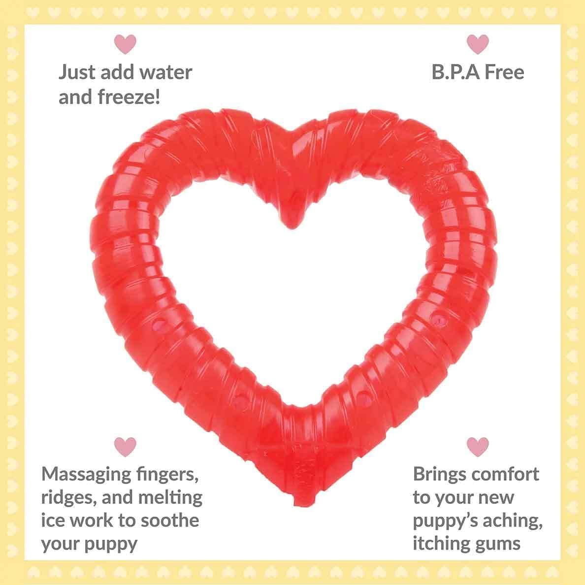 SmartPetLove Snuggle Puppy Teething Toys - Naturally Soothe and Provide Relief with Ice (Heart Shaped)