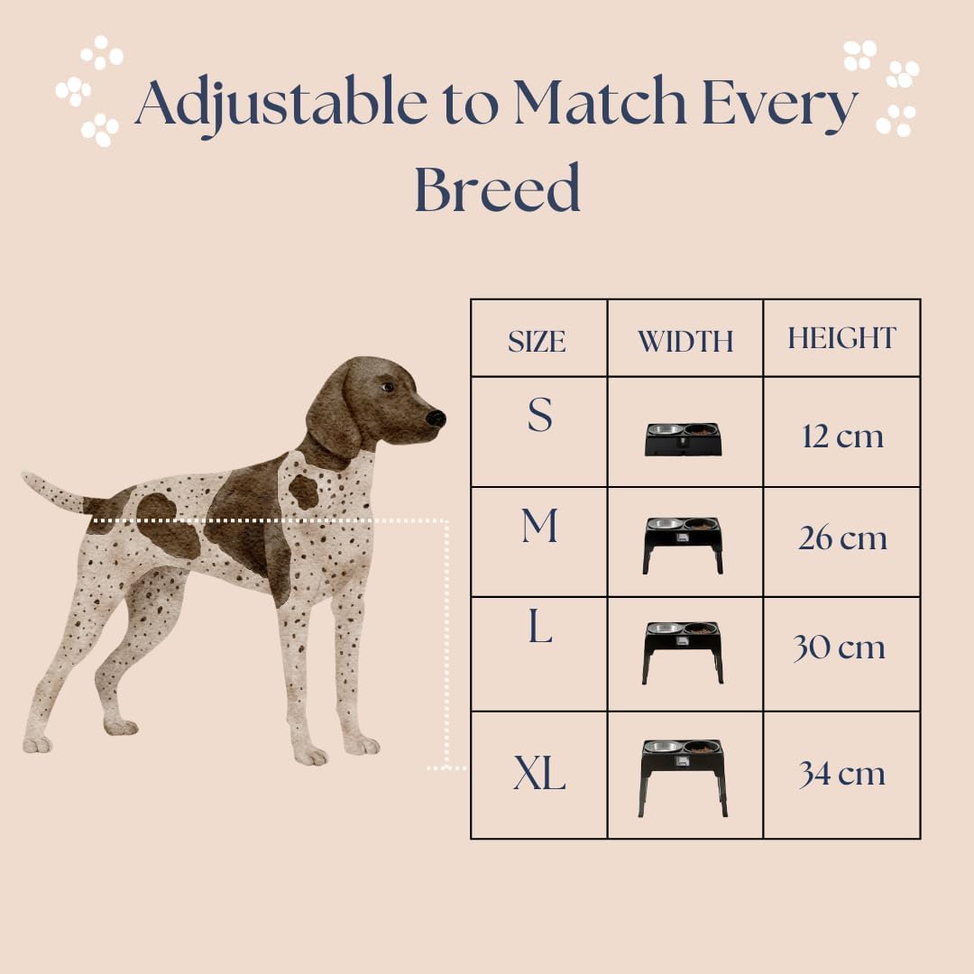 Adjustable Elevated Dog Bowls — Premium Stainless Steel, 4 Height Levels, Spill-Proof, No Tool Assemble, Foldable Feeding System for Dogs of Small, Medium, Large, and XLarge