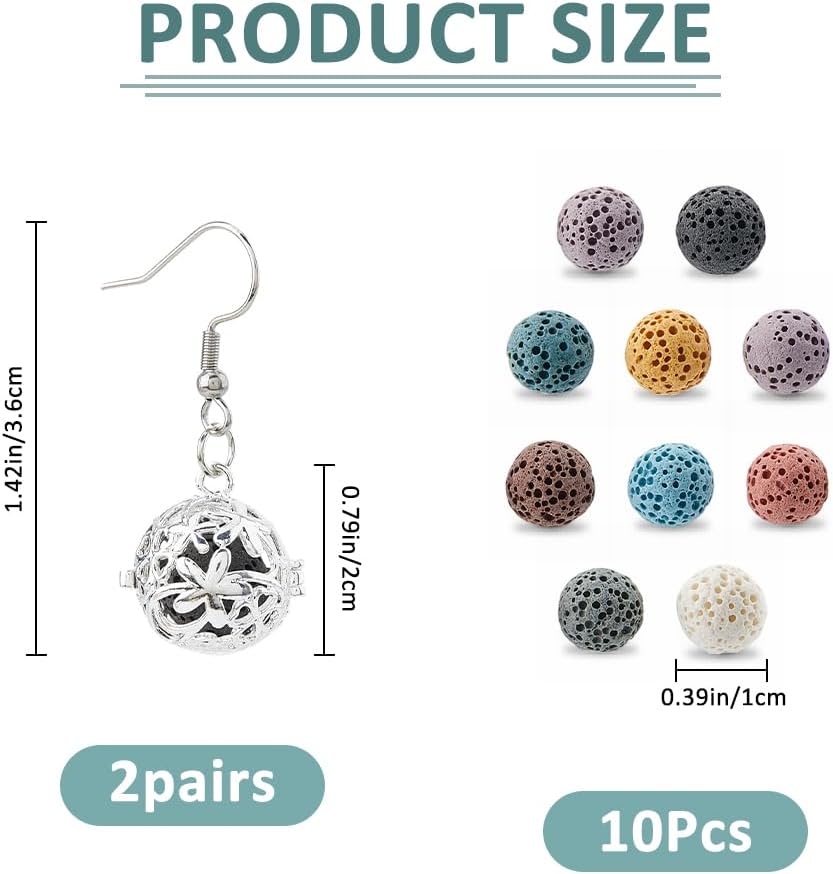 SUPERFINDINGS 2 Pairs Essential Oil Diffuser Dangling Earrings 304 Stainless Steel Hoop Earring with 10pcs Natural Lava Rock Stones 36mm Aromatherapy Earrings Drop Earring for women