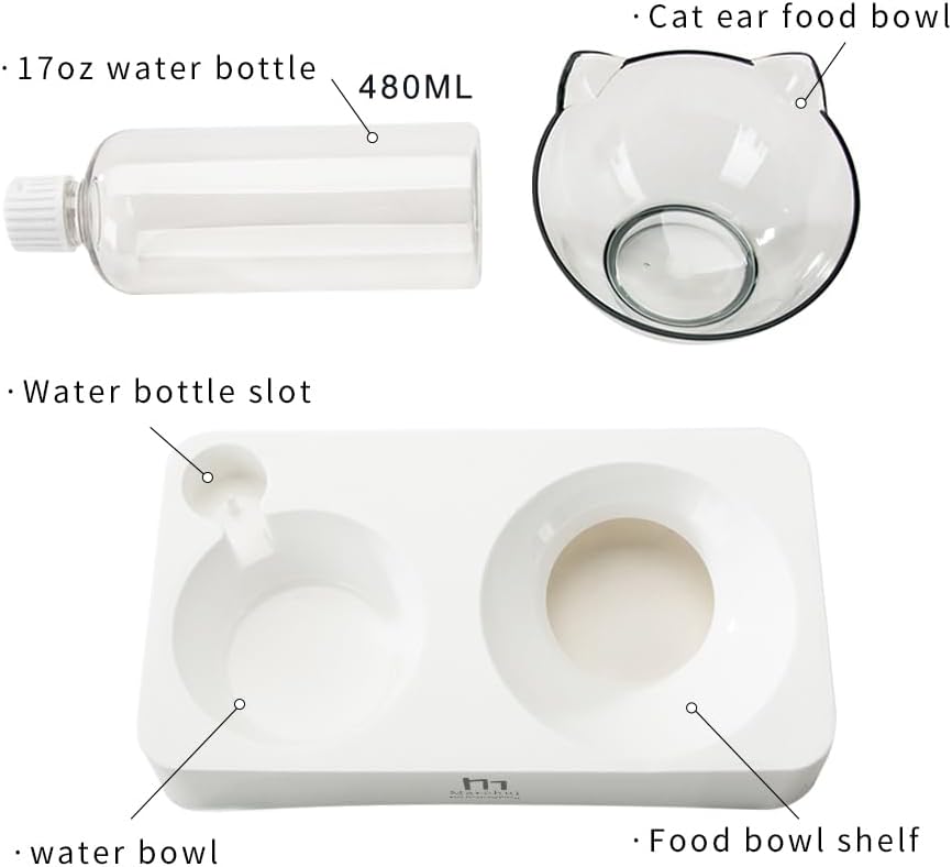 Marchul Double Elevated Dog Cat Bowl, Pets Water and Food Bowl Set, 15° Raised Tilted Dishes Indoor for Kitten, Puppies, Small or Medium Size Dogs Cats