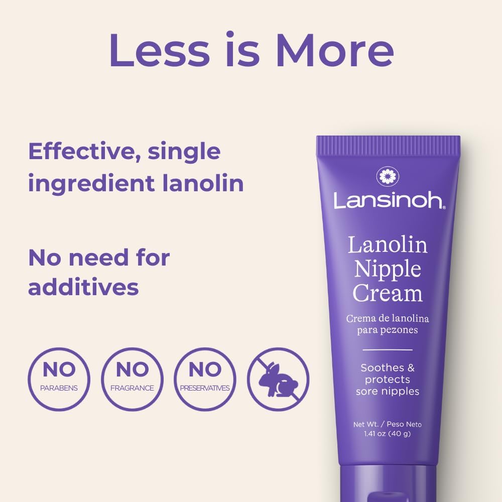 Lansinoh Lanolin Nipple Cream Safe for Breastfeeding Baby, 100% Natural Nipple Butter, Breastfeeding Essentials for Postpartum Moms, 1.41 Ounces