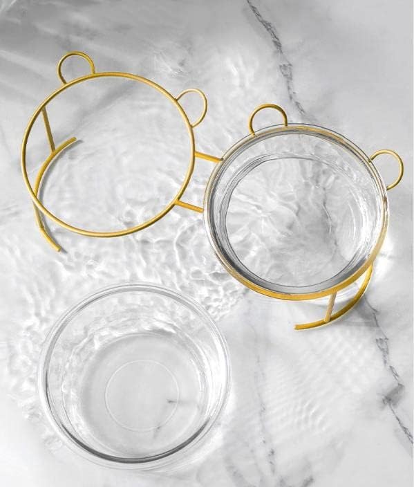 Cat Bowls Glass Raised Pet Bowl Cat Food and Water Bowls Set Tilted Elevated Cat Dog Bowl with Metal Stand Cat Dish Feeder for Puppy Cats and Small Dogs