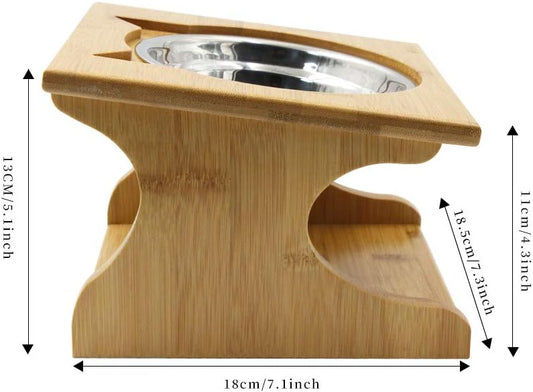 Cat Bowls Pet Dining Table with Raised Slope Wooden Stand Elevated Pet Bowls with Oblique Stand for More Comfortable Eating for Cats, Dogs, Kitten and Puppy (1 Bowl, Steel)